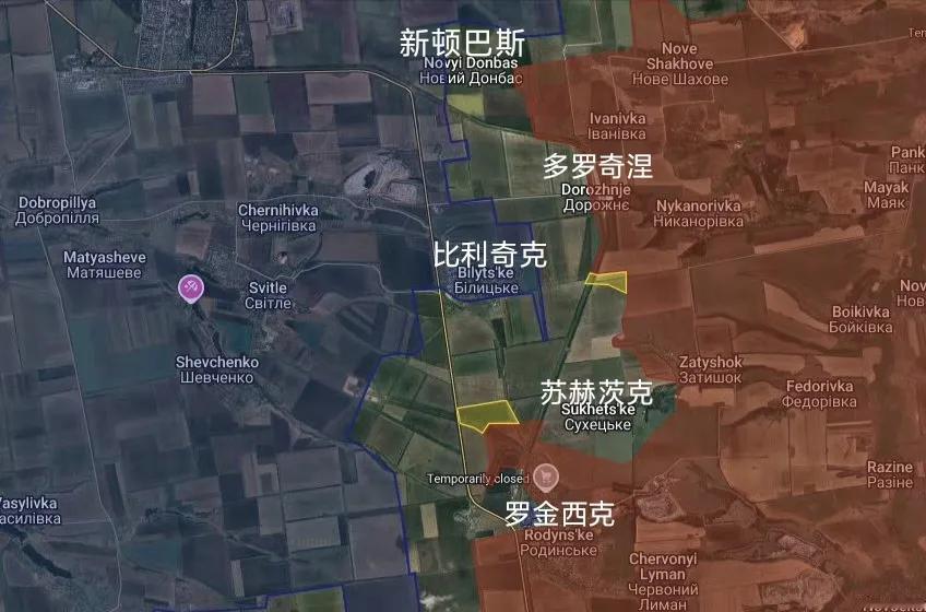 俄军中部集群在罗金西克西北捅一捅，在比利奇克东面向西捅一捅，截断了T0515公路