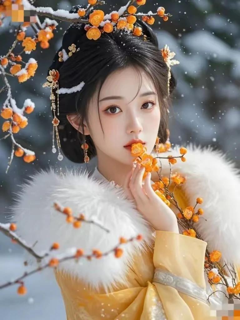 上联：秋霜点白缀疏篱，
下联：冬雪飘絮银装裹。这联意境相融，很是工整传神呢！