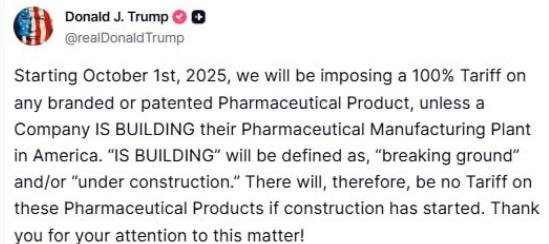 特朗普公布了一系列新的关税措施：

对所有非美国制造的重型卡车征收25%的关税；