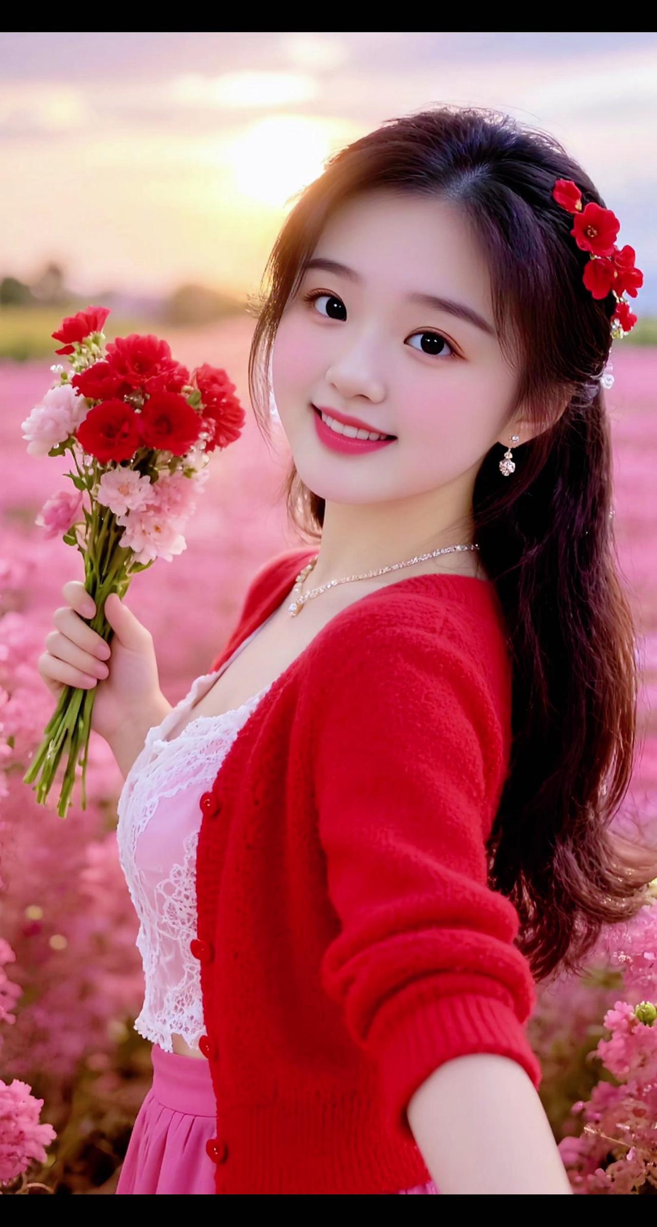 AI花海逆光照 随变ai随便玩 甜美花海 粉色花海美人 抖音玩法合伙人