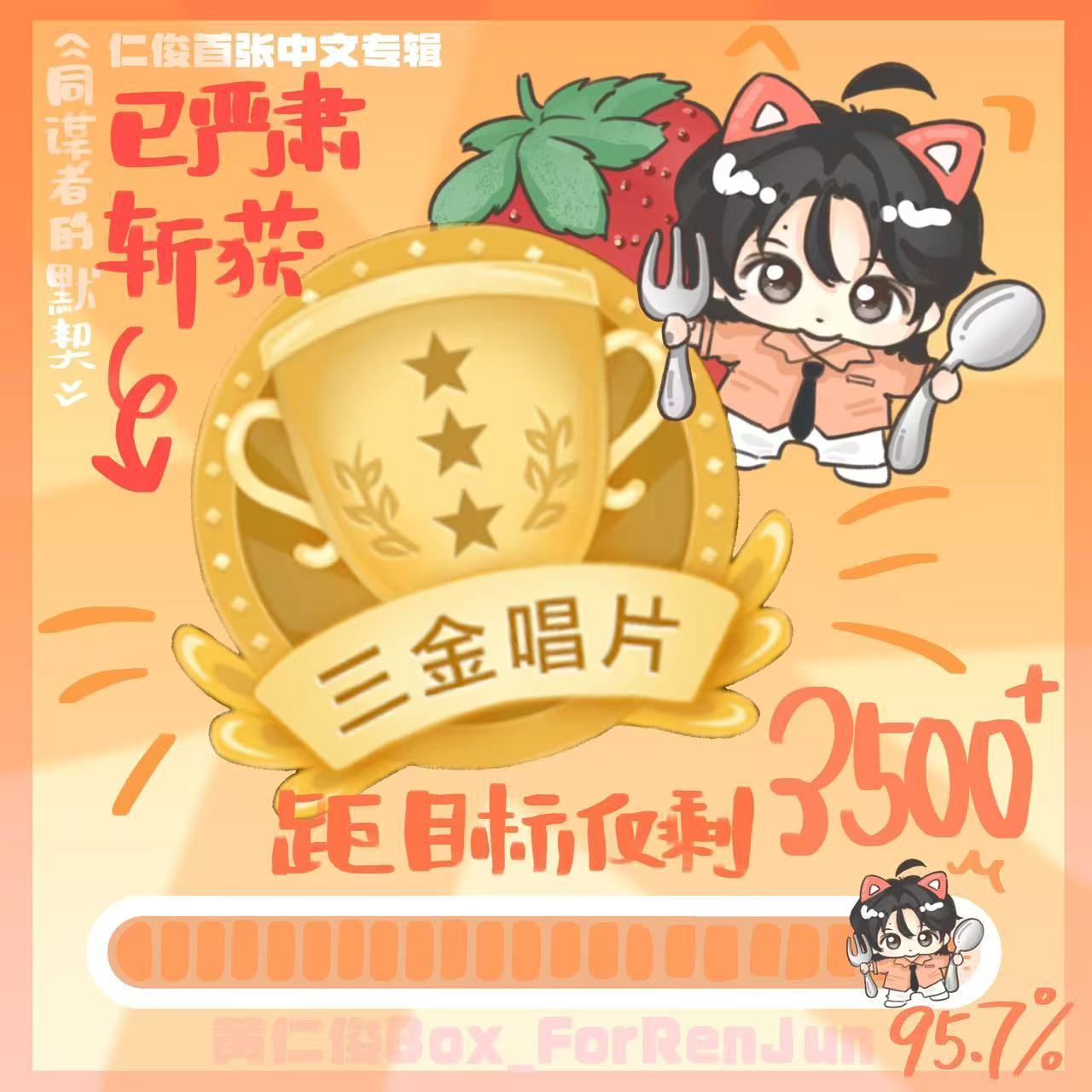黄仁俊 🎉三金唱片达成！🎉无预售加持，不到十小时，全体馋馋猫同心聚力、并肩奔