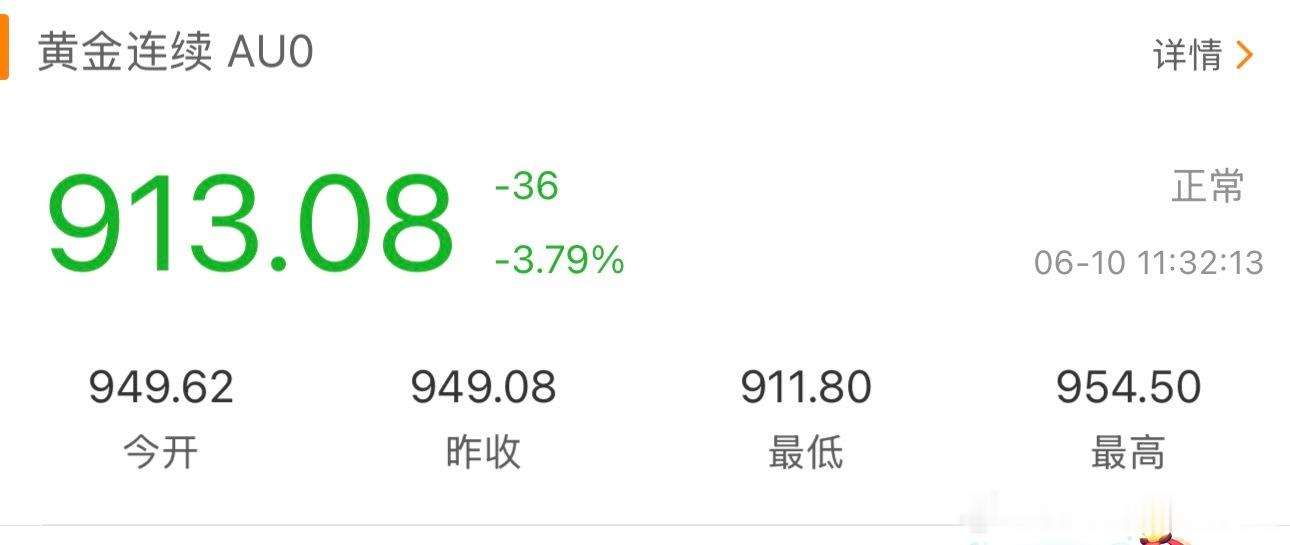 黄金 早上起来老婆问我 金价跌到910了 进不进很明显不能补仓啊等回到800再说