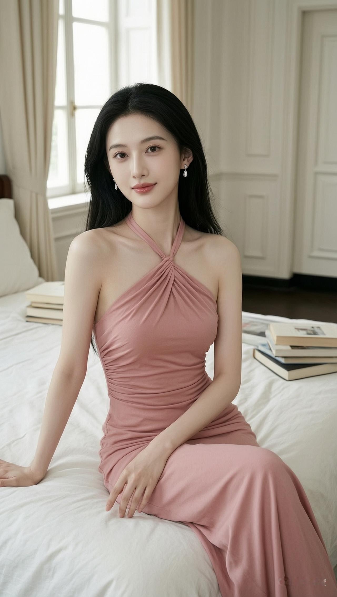 优雅粉裙，静谧时光，书香满溢。