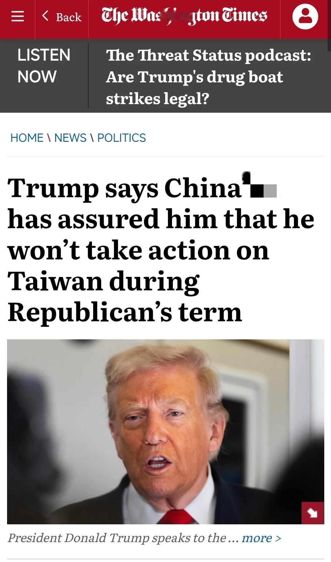 特朗普称中方承诺“不统一台湾”，中方回应：统一是历史大势

【新华社北京11月3