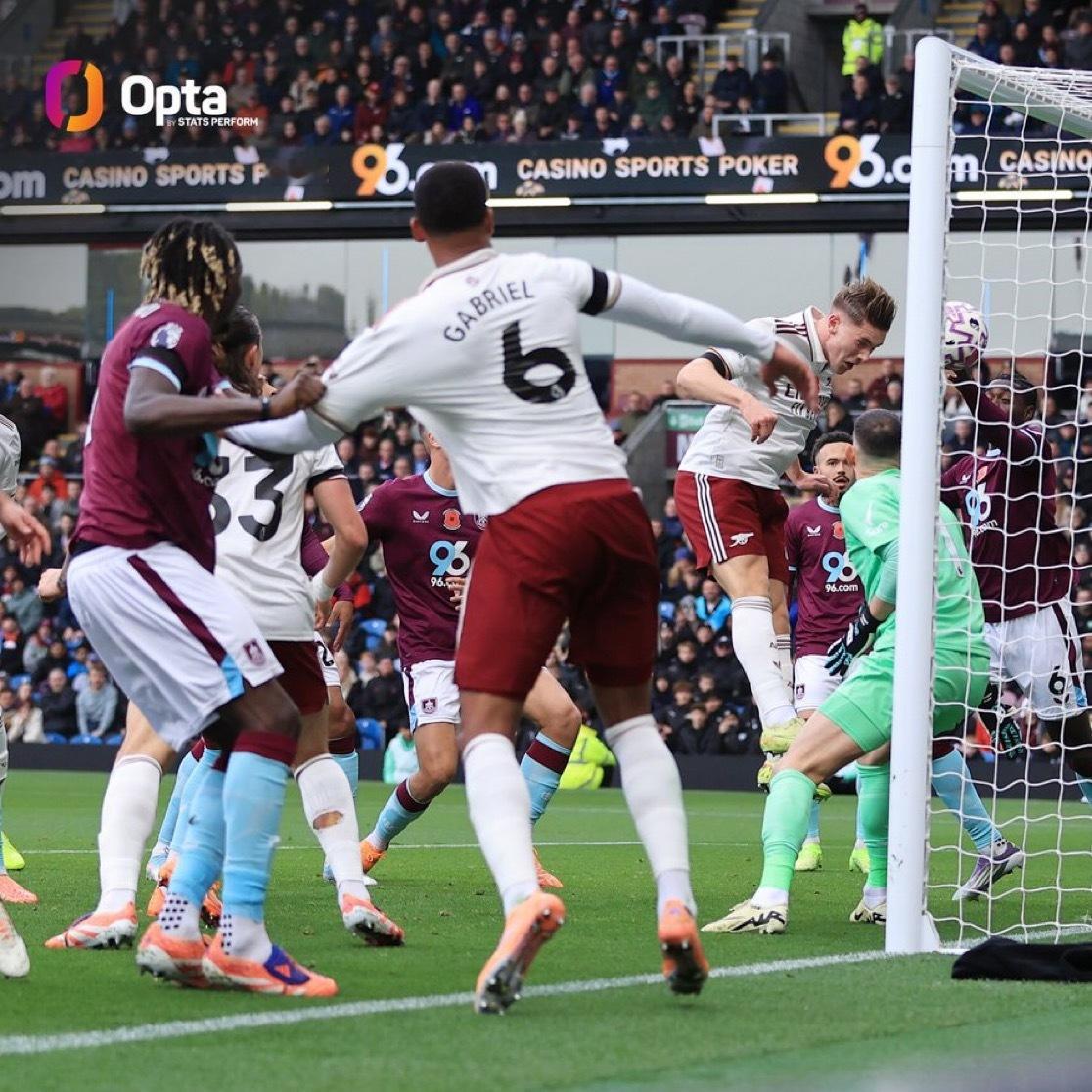 阿森纳本赛季已经通过角球打入8个联赛进球，这是英超联赛历史上在前10场比赛中通过