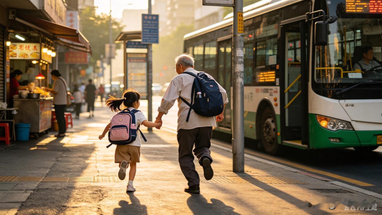 送孙女上学，为赶公交来了一场百米冲刺，这就是隔代亲情
 
今早送小孙女上学，一出