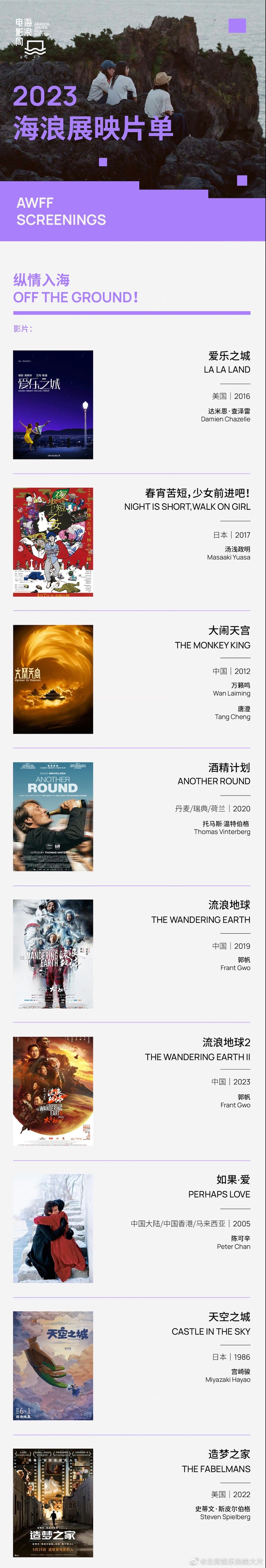 2023#海浪电影周# 公布#海浪展映#片单， 开幕影片《造梦之家》和《天空之城