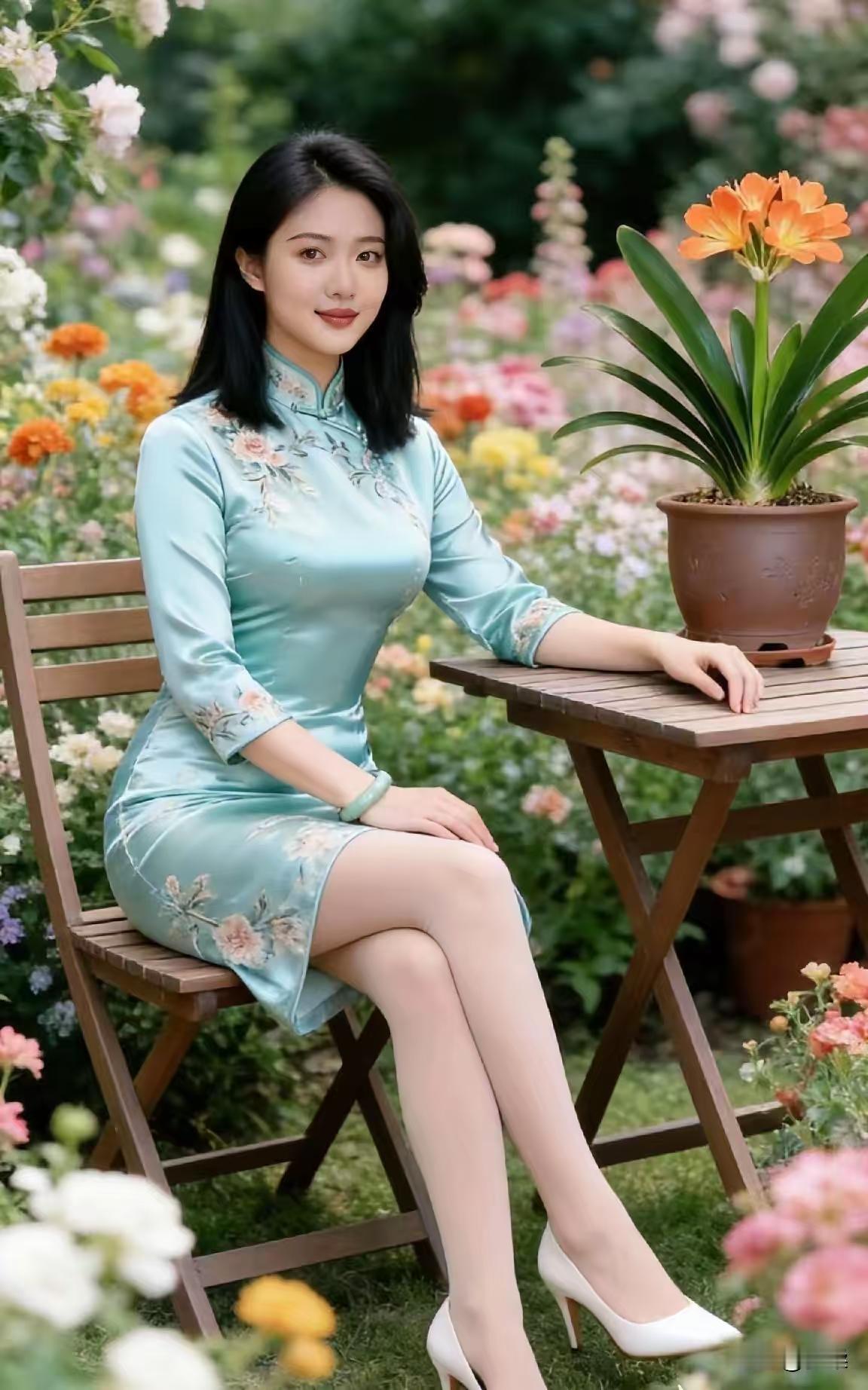 塞鸿秋·花海旗袍
平畴千亩金花袤，
佳人缓步旗袍俏。
杏衫绣影郁金香绕，
芳姿醉