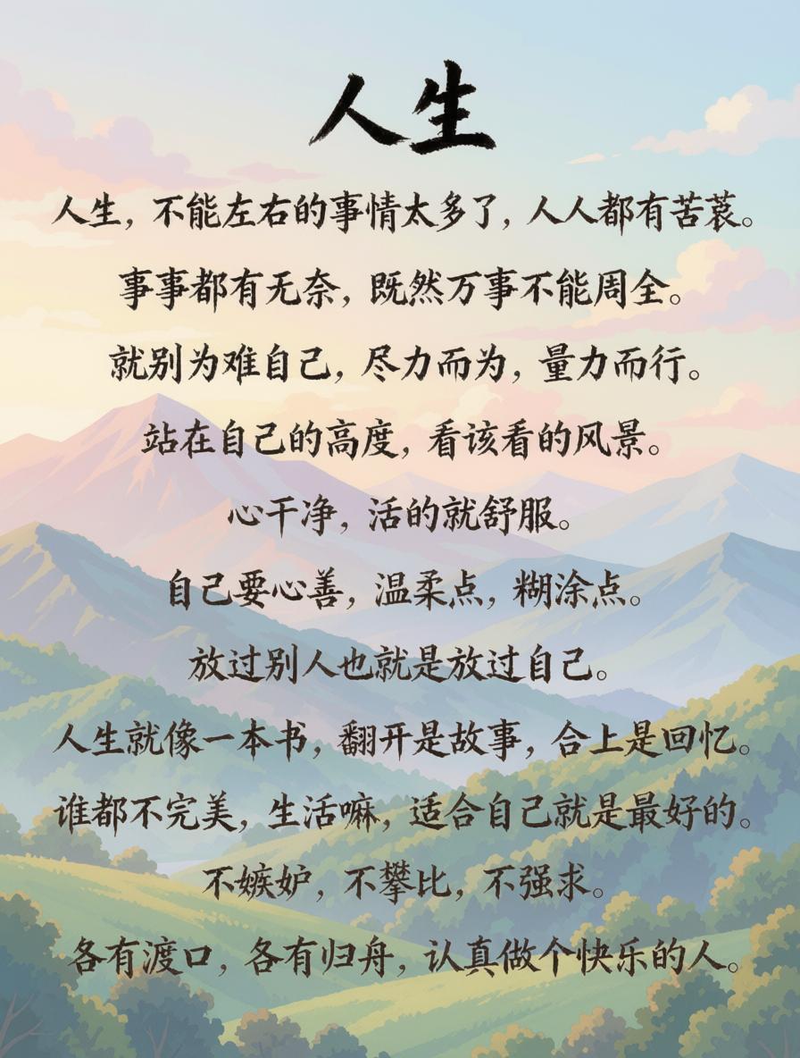 分享几点最实在的人生感悟，简单通透：
 
1. 接纳平凡，放过自己。多数人终其一