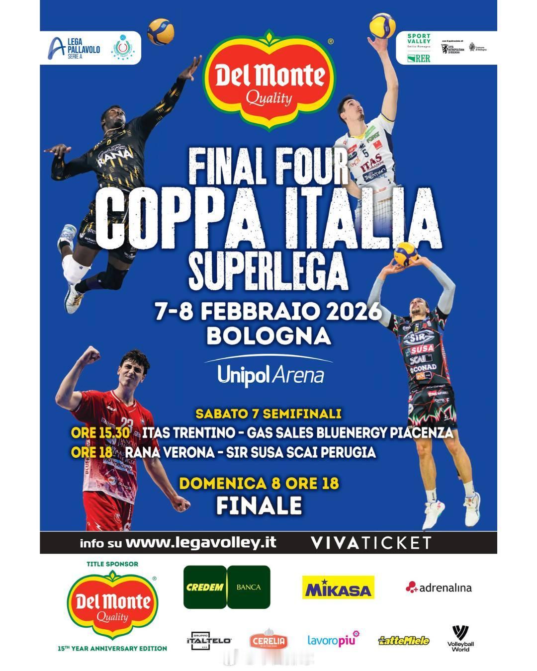 2025-2026男排意甲 意大利杯四强赛本周六和日在博洛尼亚举行，具体的竞赛日