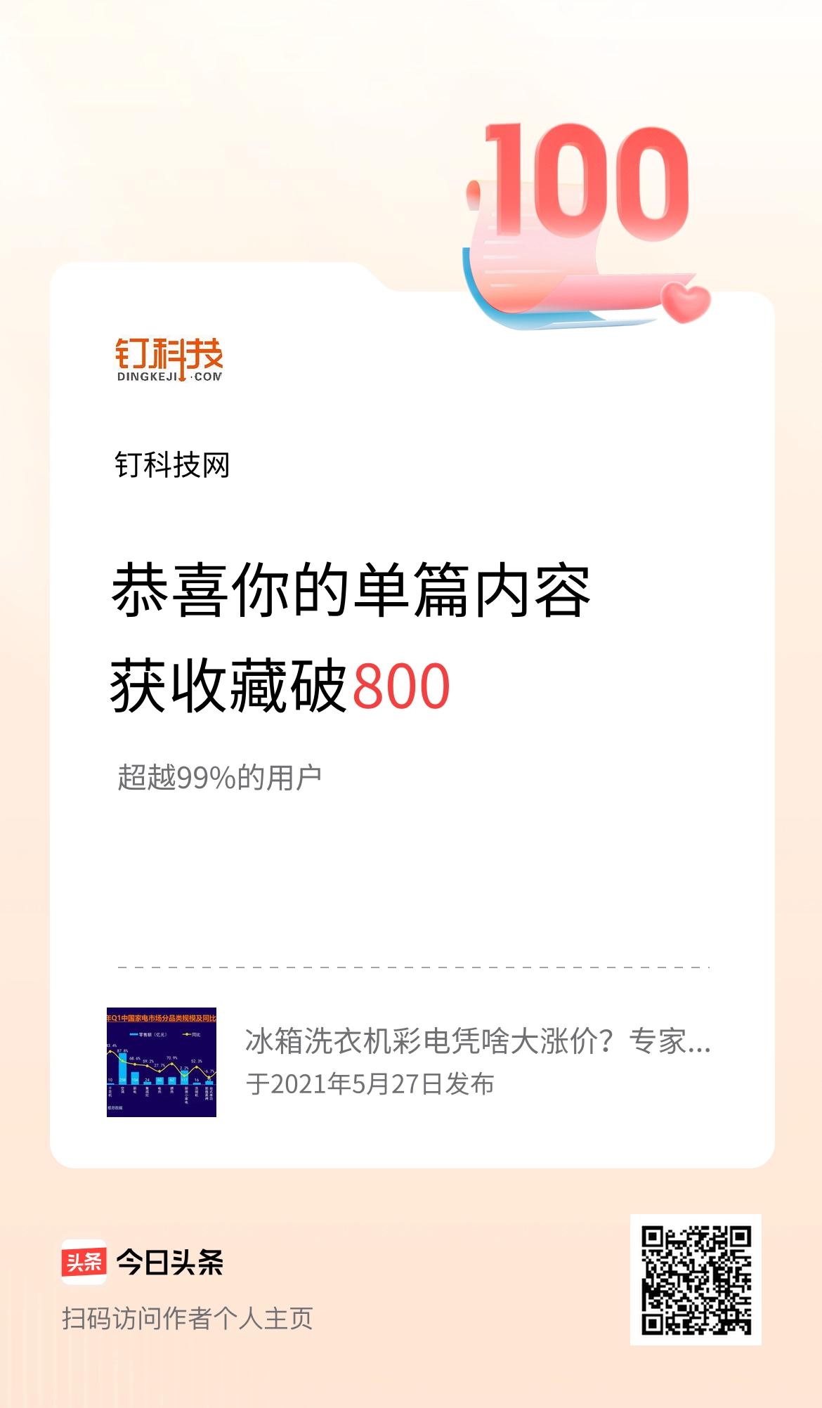 单篇内容获收藏量破800啦！