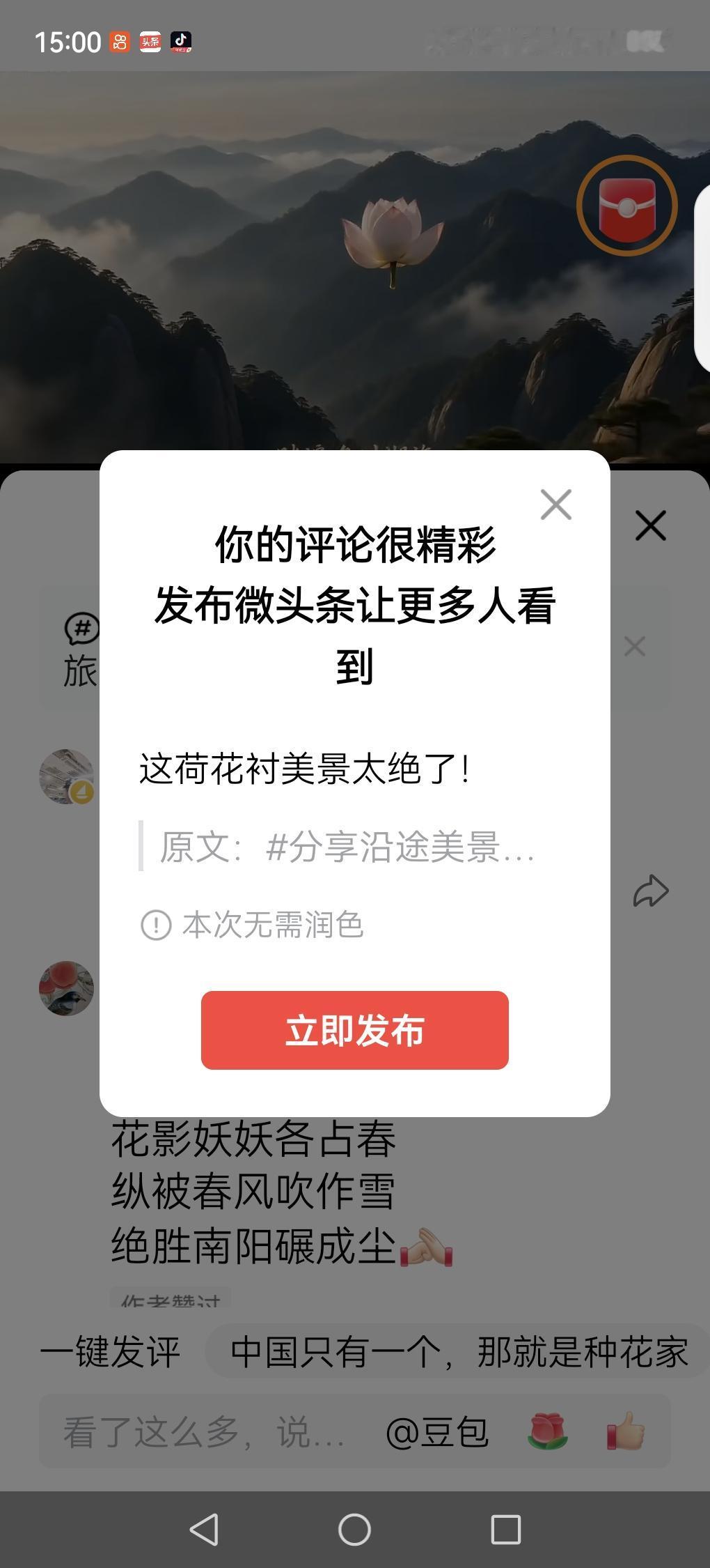 这荷花衬美景太绝了！