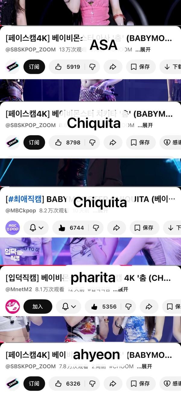 BabyMonster此次横版直拍播放量前五asa断层chiquita紧随其后谁