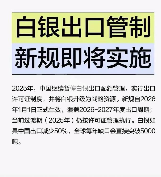 依据商务部2025年第69号公告，中国在2026年将暂停白银出口配额管理、实行出