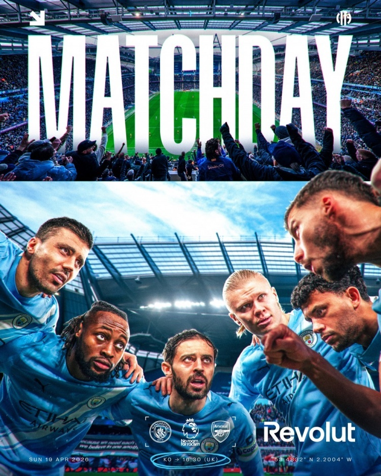 #曼城发布对阵阿森纳海报# 北京时间4月19日23:30，2025-26赛季英超