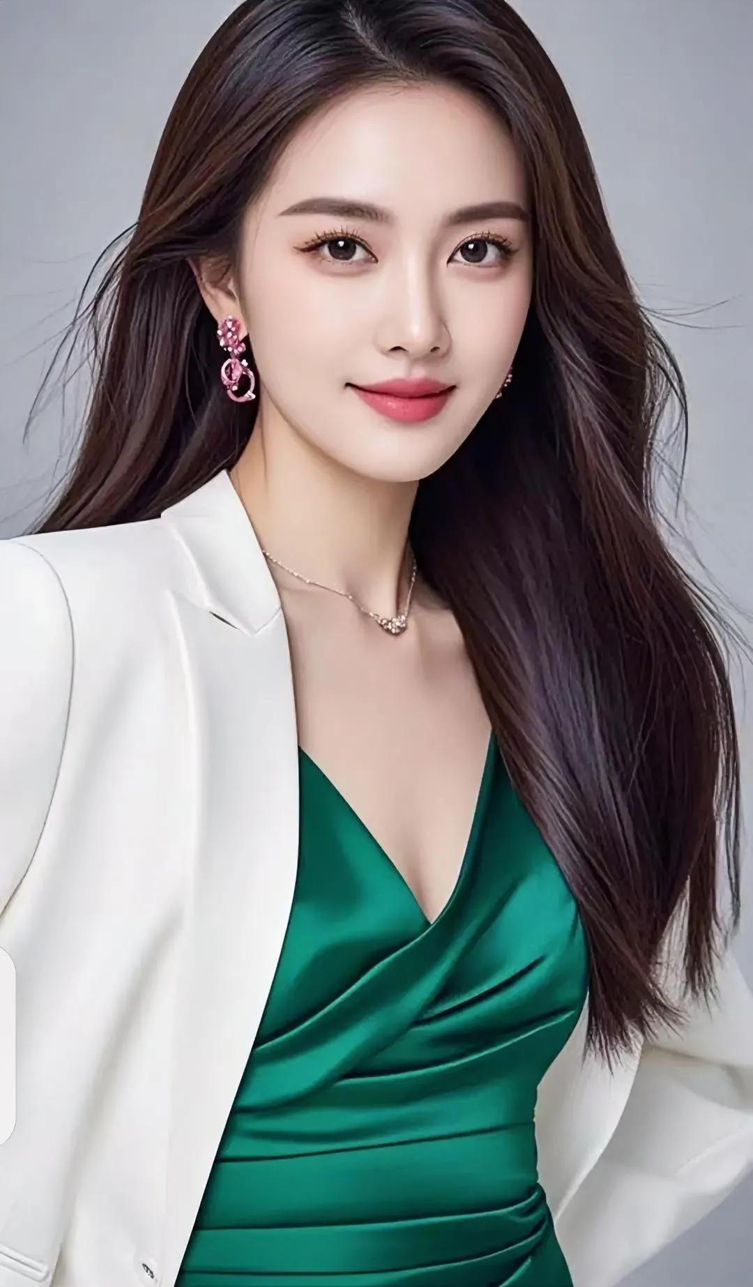 绿衣美人立，笑靥如春风。谁家玉女俏容颜 花容月貌天仙美