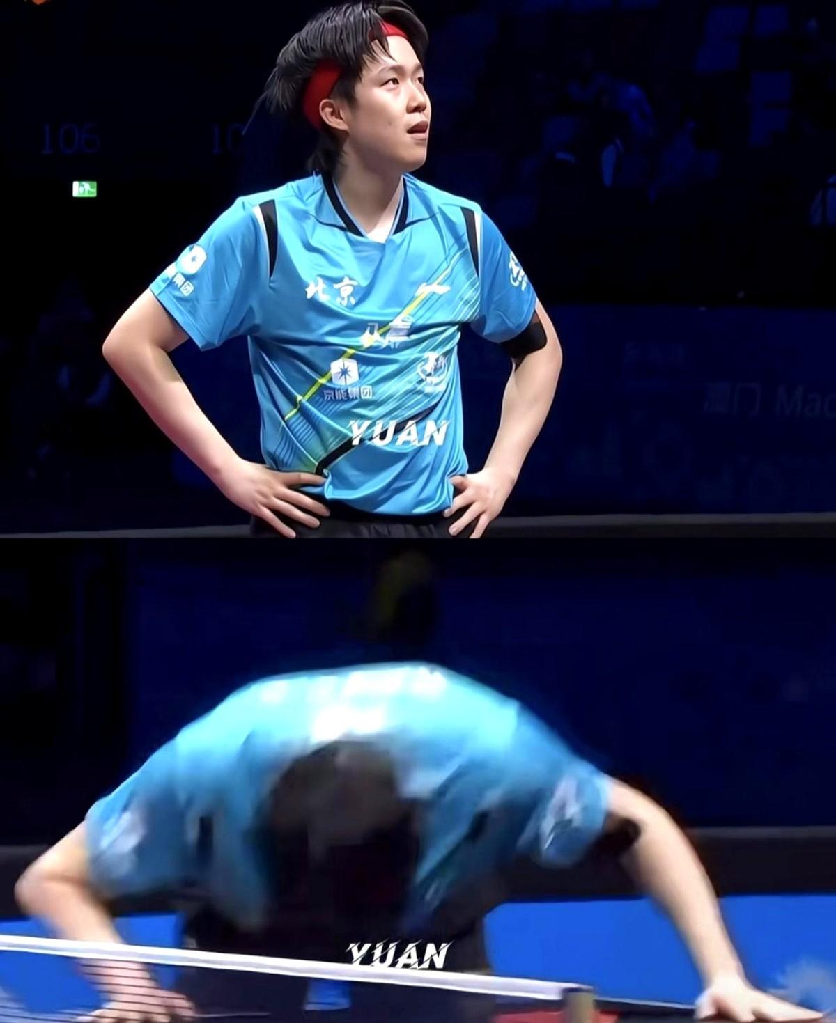 第一次看头哥这样。

刚才差点磕到台上，估计是后悔最后拉丢的那个球，本来还有机会