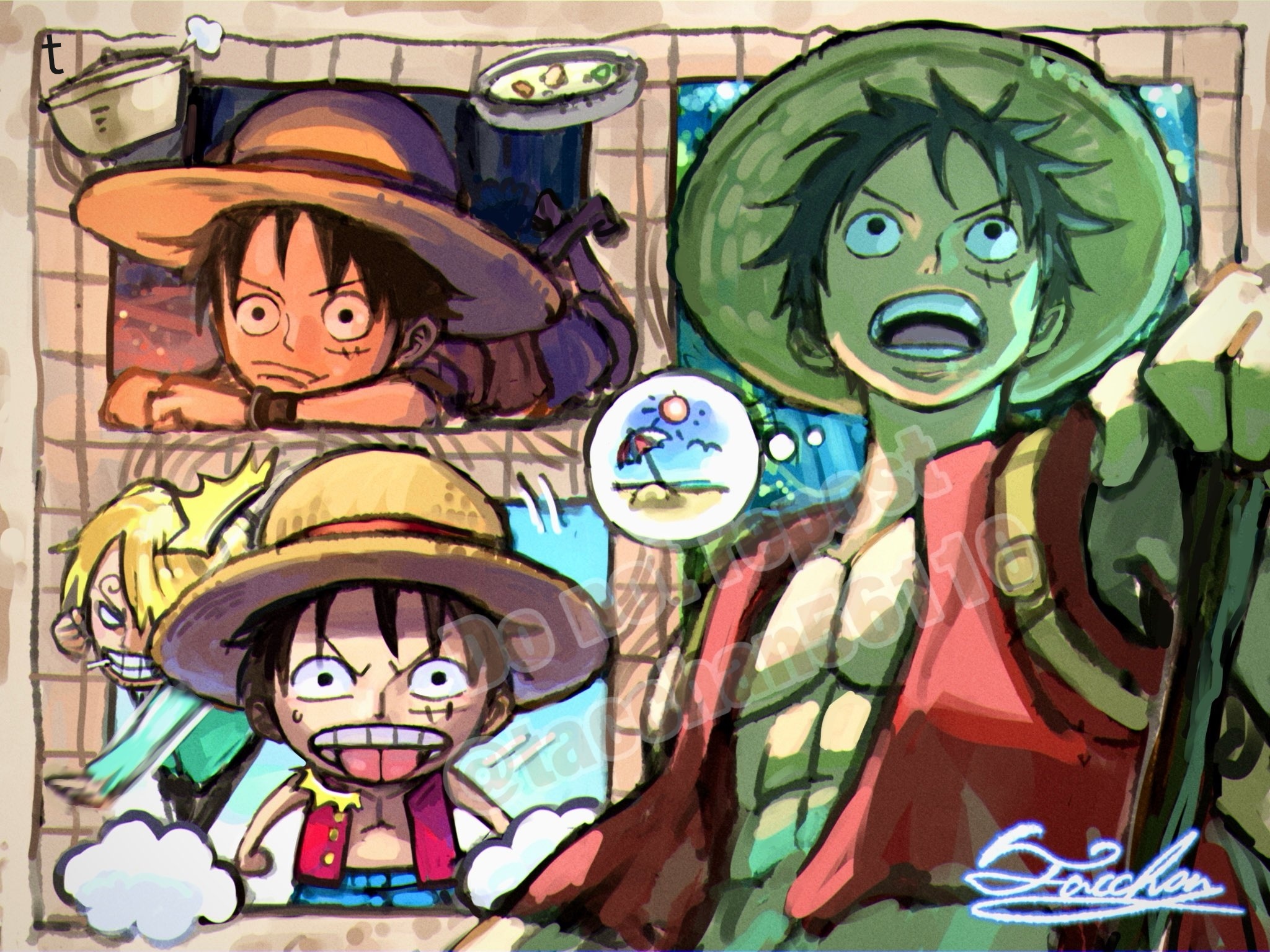 （已授权）X画师たっちゃん新画作：路飞。出处 url：tacchan5611海贼