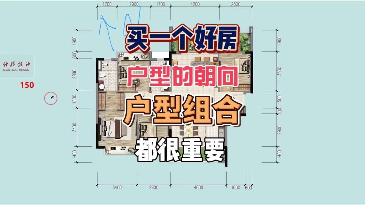 买这类户型要注意两点问题：一是户型组合，二是朝向。
先看户型组合，像常见的飞机组