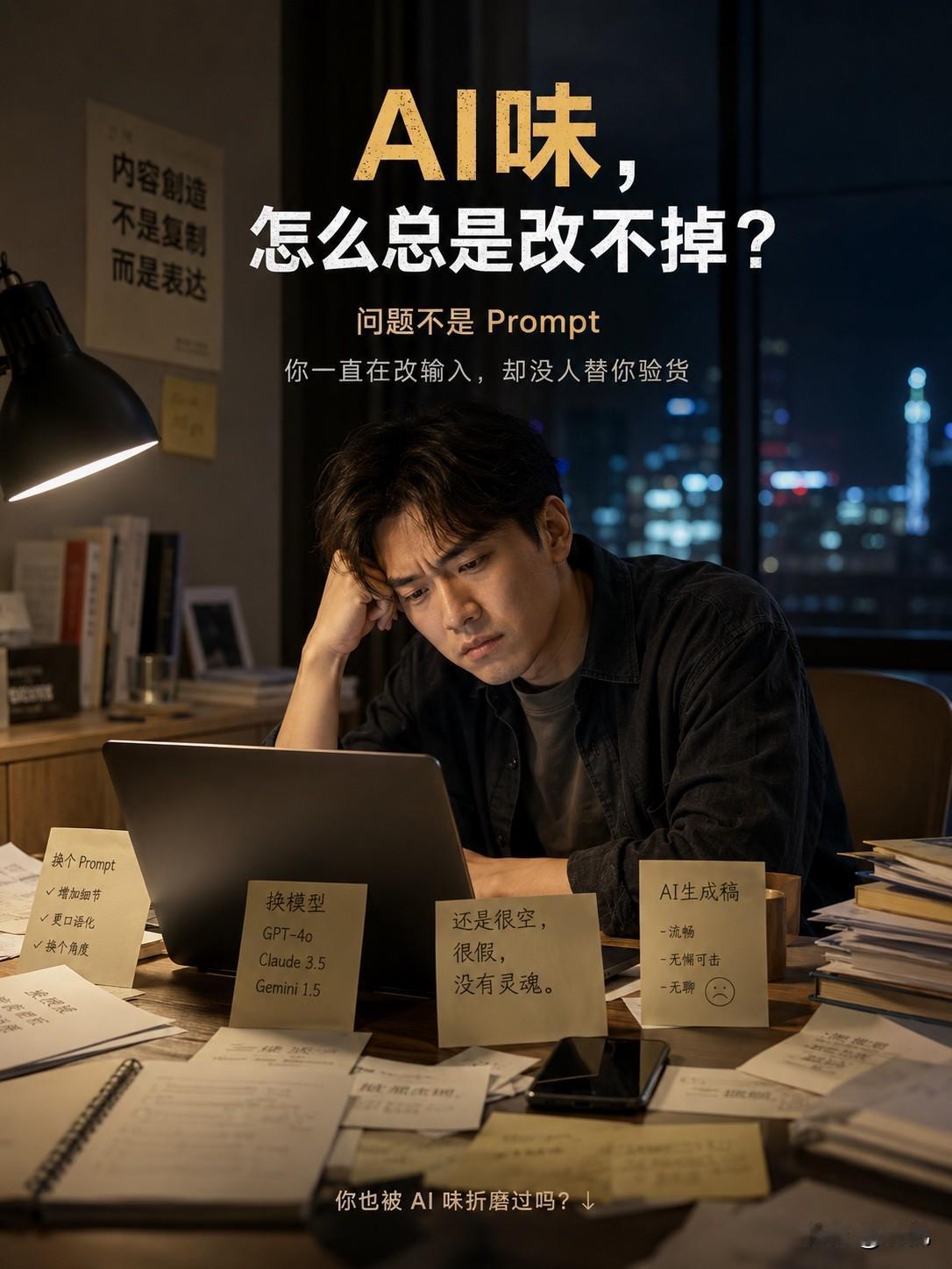 别再跪着改Prompt了：AI味不是输入问题，是输出没人验货！

看完这组图，我