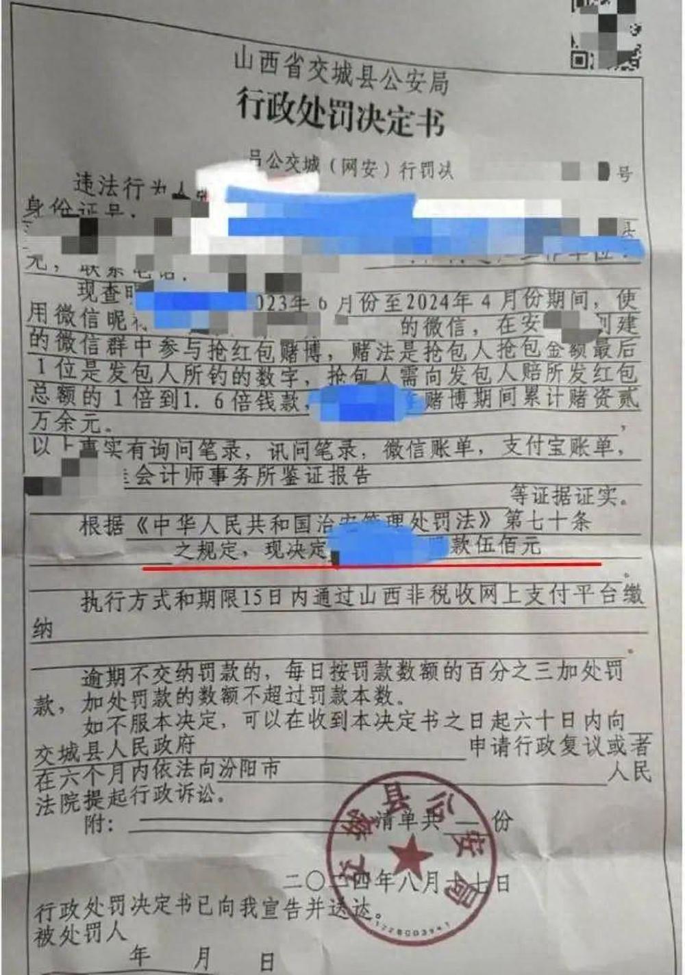 湖南一女子因参与微信群抢红包赌博，被警方治安处罚500元，依据是什么？

处罚决