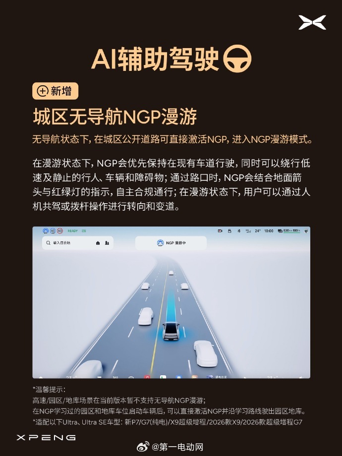 小鹏汽车 正式向全量用户推送天玑AIOS 6.1.0版本系统，第二代VLA 2.