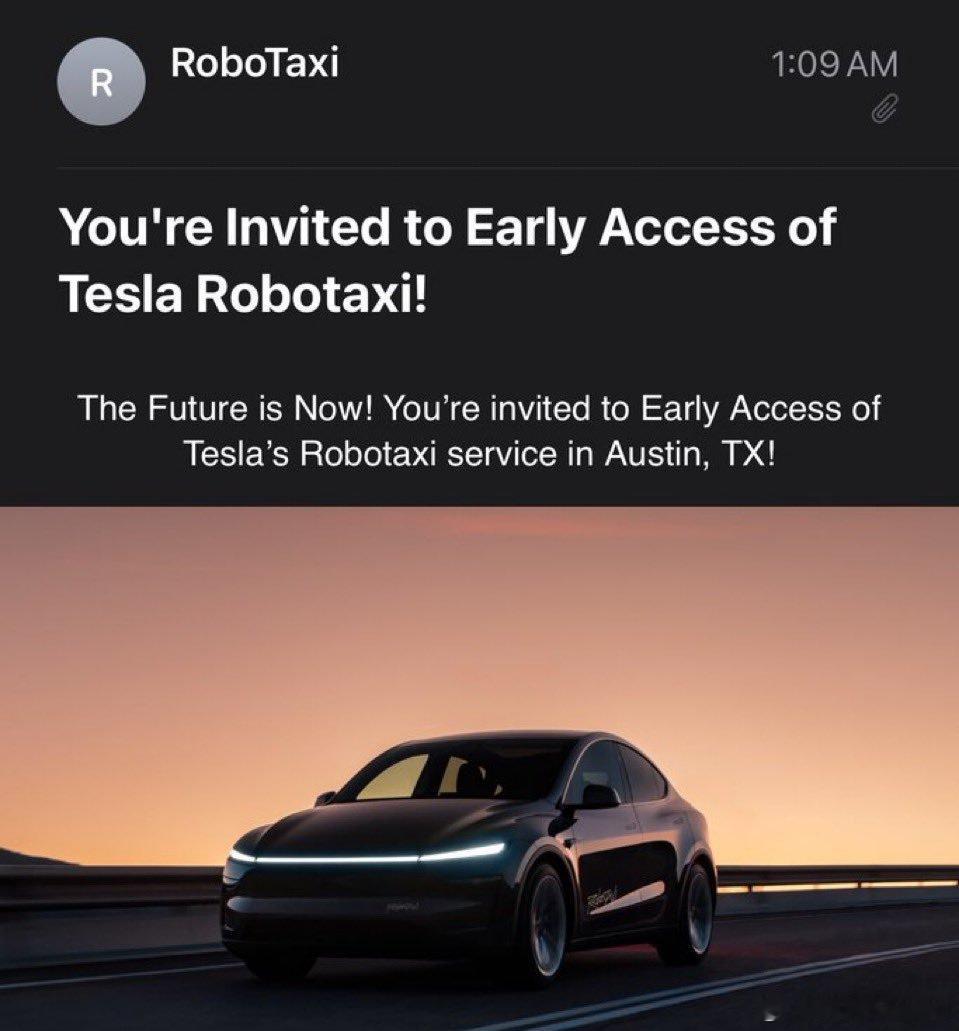 已经有网友收到Robotaxi的体验邀请了！距离6.22，还有两天特斯拉 ​​​