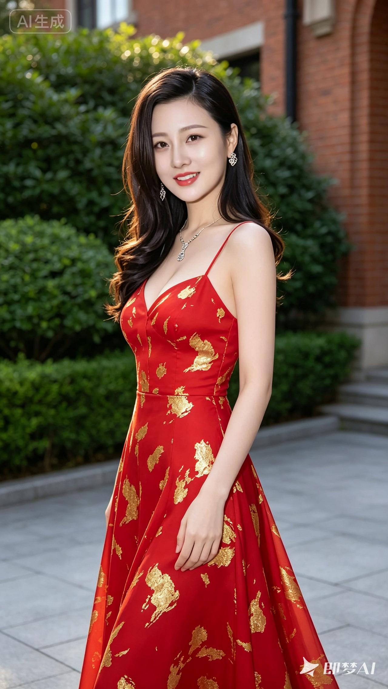 优雅红裙，金光闪耀，尽显东方韵味！