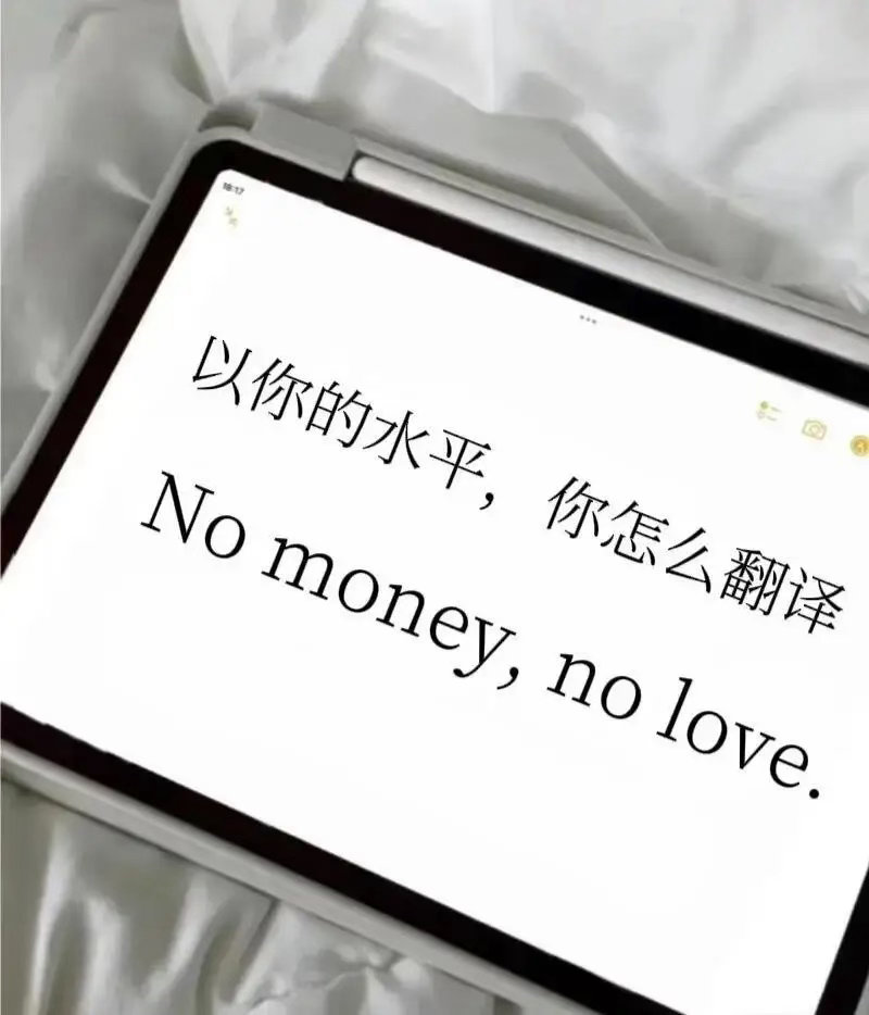 解锁当代网友文笔风采，以你的英文水平和文学功底，会怎么翻译这句话？No mone