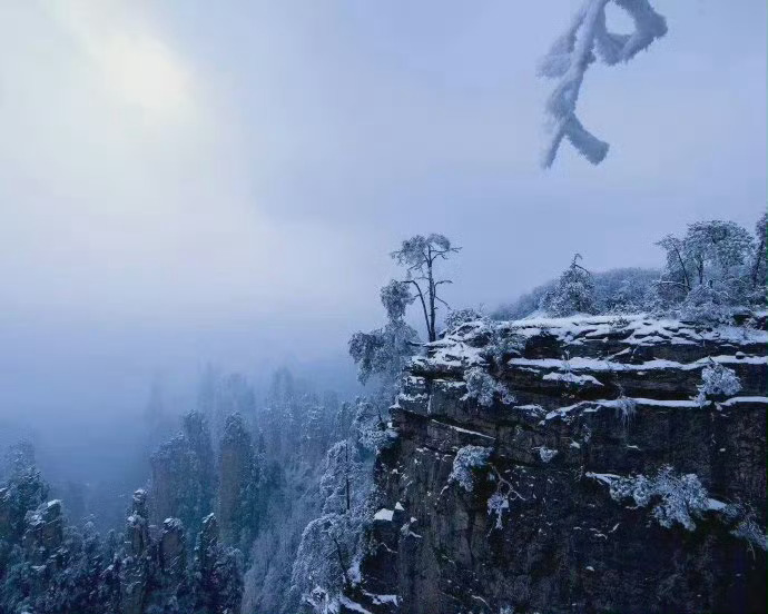 张家界的雾凇和雪景，有一种进入仙境感觉。  