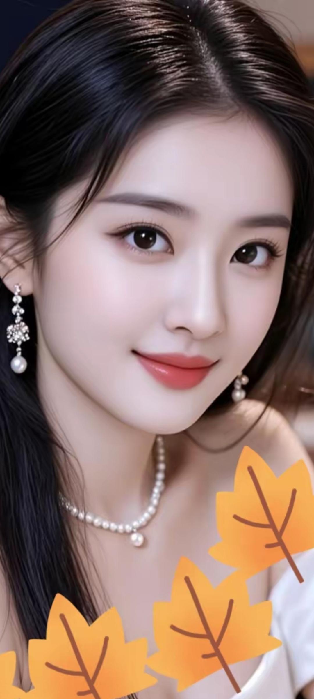 秋叶映红妆，美人笑语长。