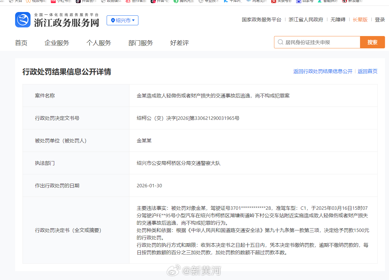 【#金晨肇事逃逸被罚1500元#】#金晨肇事逃逸不构成犯罪案#    7日，记者