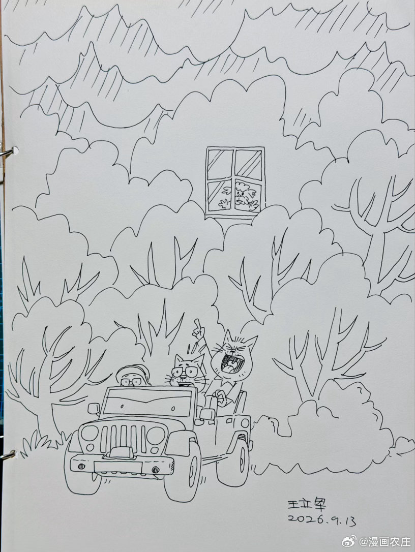 手机漫画日记 上午去侄女家，一家三口有说有笑上了车突然，猫妈问：“佳二呢？”我说