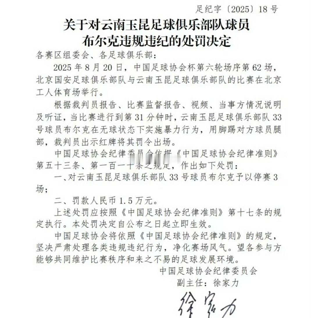 玉昆外援布尔克被停赛3场玉昆外援布尔克被追罚 我觉得这个没毛病，他这个动作至少三