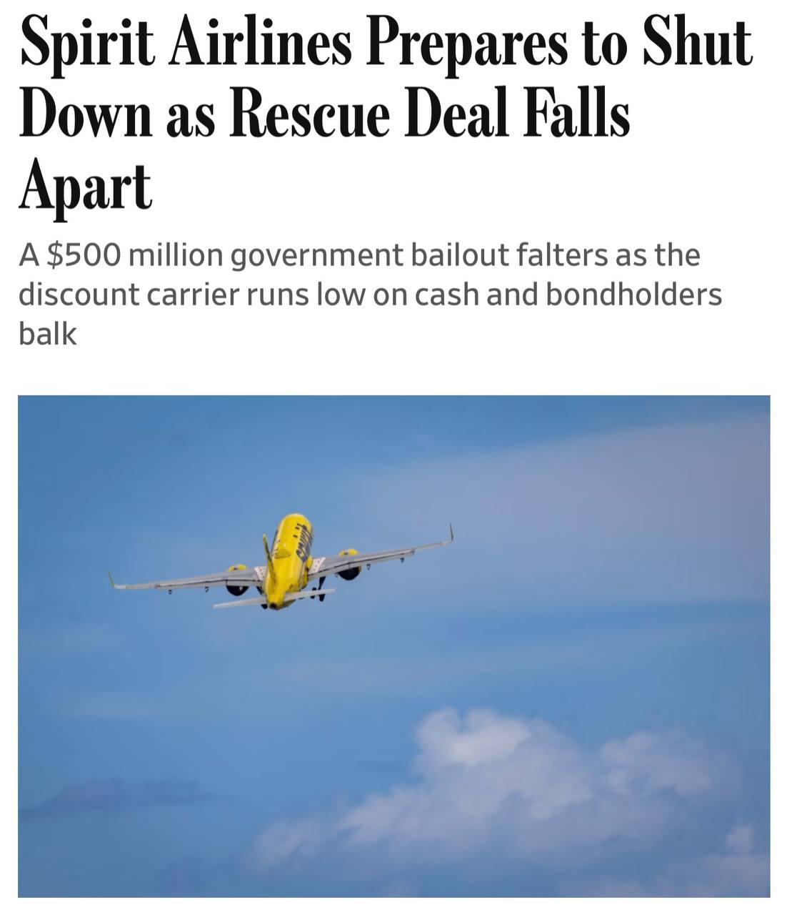 据《华尔街日报》报道，美国廉价航空公司精神航空已开始准备停止运营，成为首家因与伊