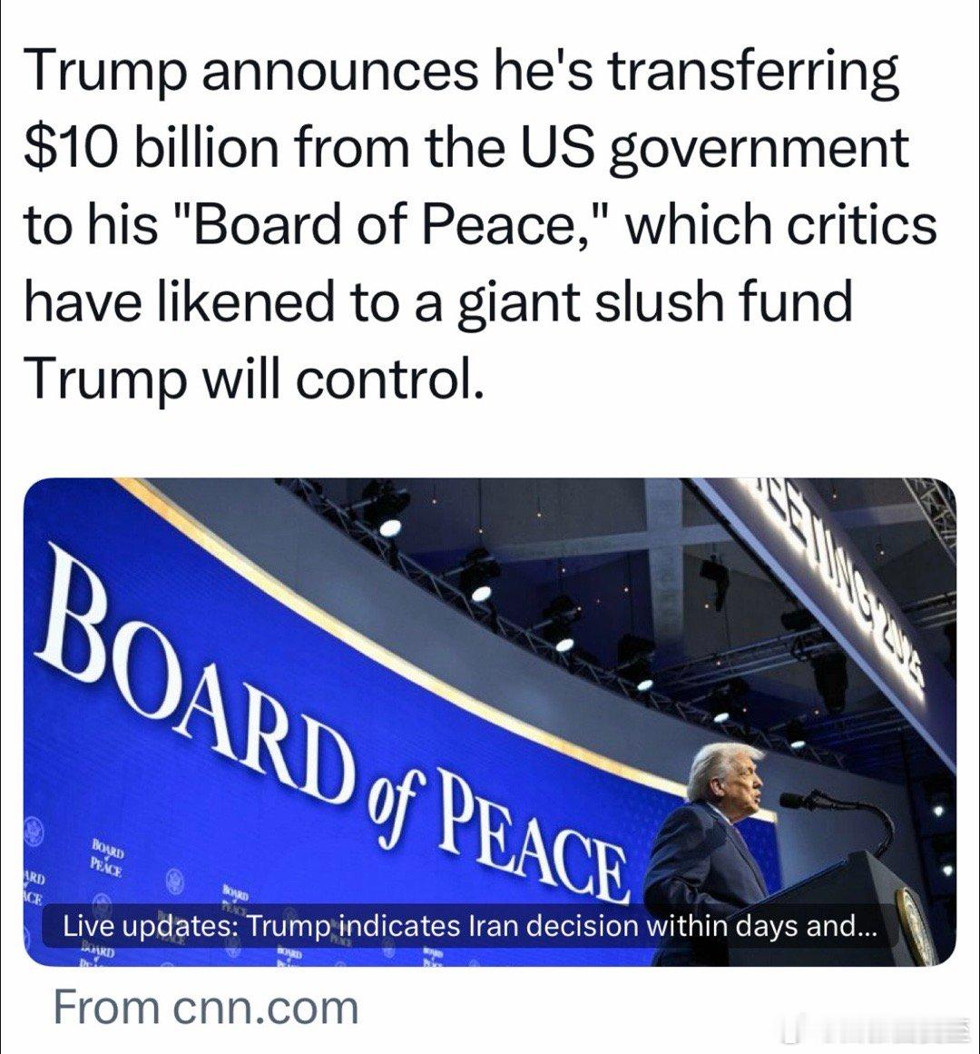 美国总统从联邦政府挪用一百亿美元给“和平委”联邦预算经国会授权，理论上总统无权挪