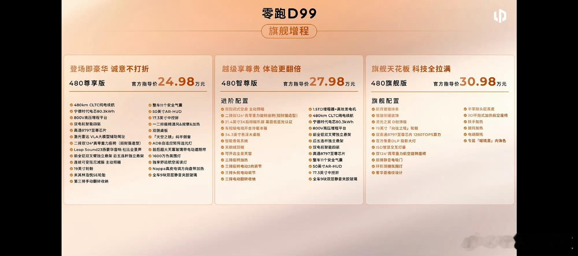 零跑D99价格零跑D99售价终于公布，这次真能和消费者交个朋友吗？增程480km