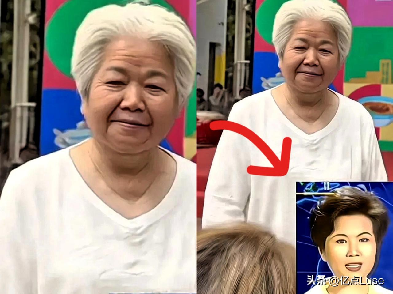 邢质斌这次，是真让人认不出来了。

79岁，北京方庄美食节，她一头未经染烫的银白