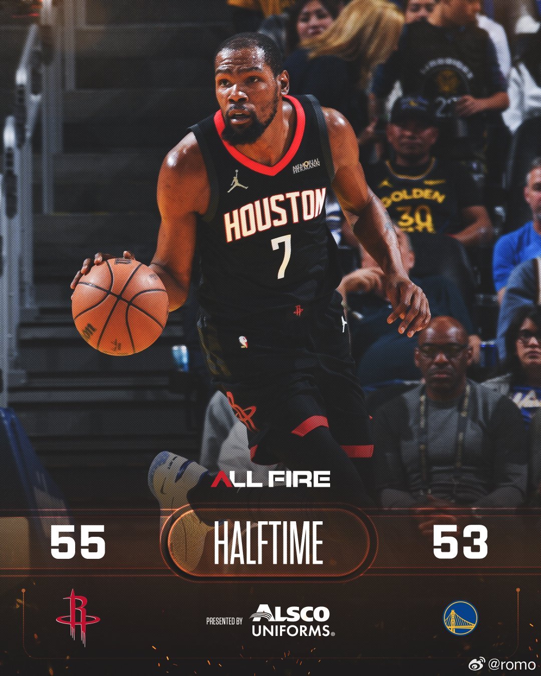 半场领先2分开场防守端的呼应不灵，慢慢找到感觉。阿门应该永远锁定在库里，不轻易换