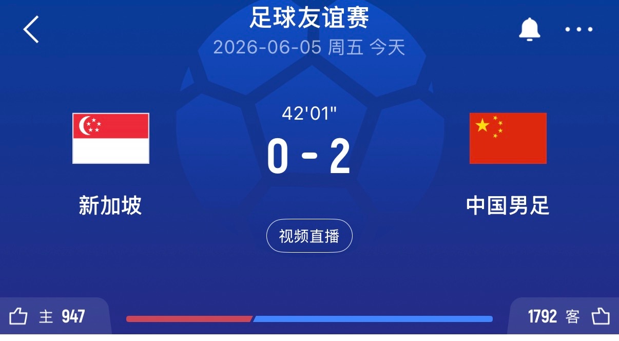 国足2比0了，牛牛牛