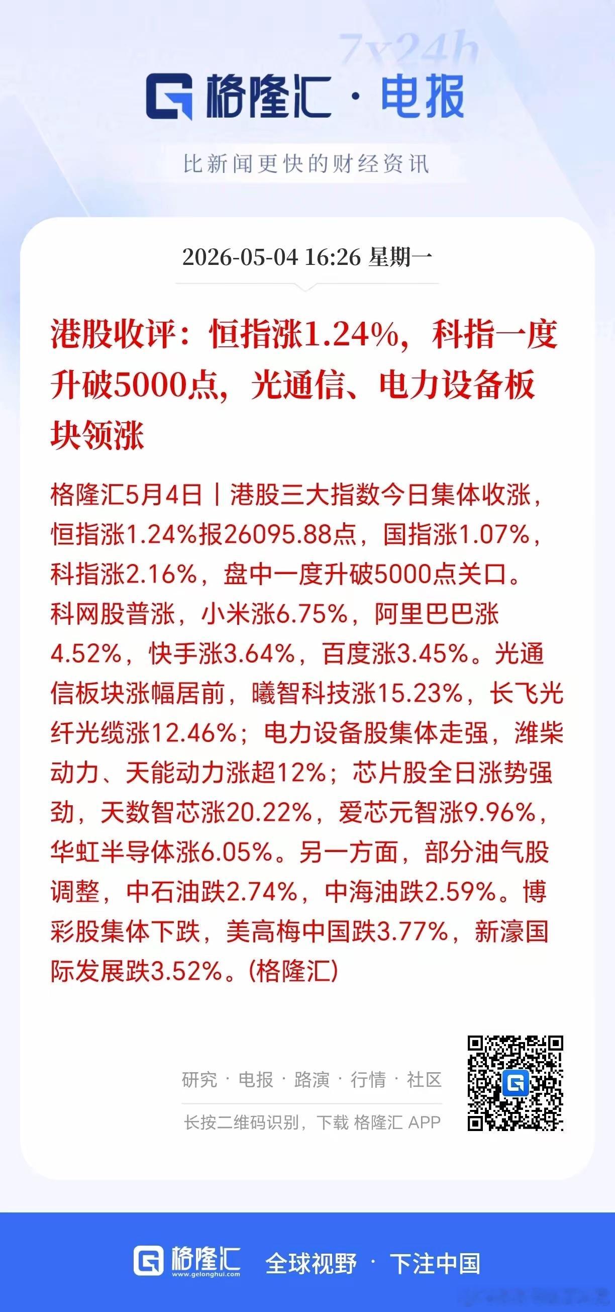今天港股的光通信、电网设备、芯片大涨，韩国的存储龙头又创新高。这次A股牛市的科技