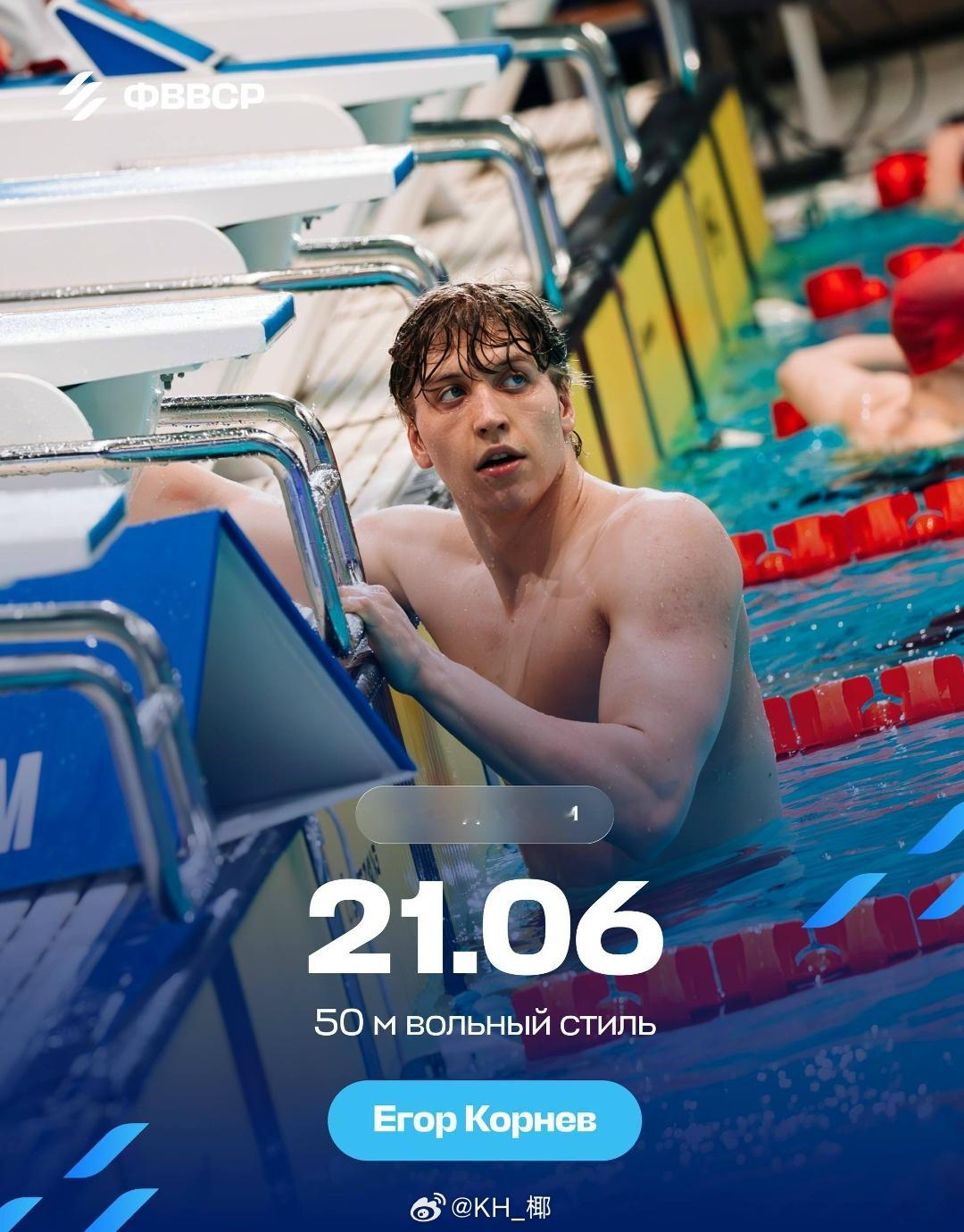 俄罗斯游泳锦标赛 Egor Kornev刷新纪录一览50自（半决赛）：21.12