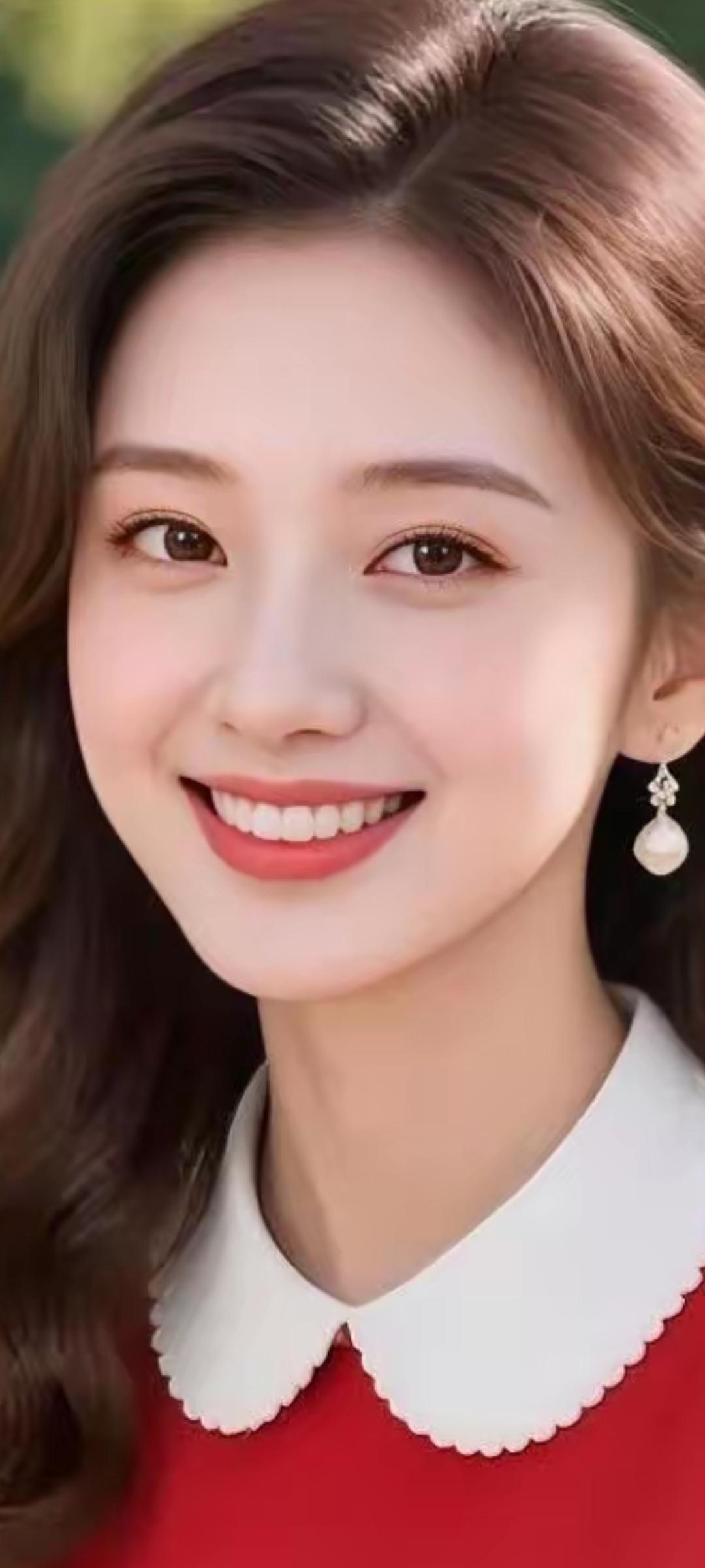 甜美笑容，优雅耳环，红白相间的迷人穿搭，尽显温柔气质！🌸💖