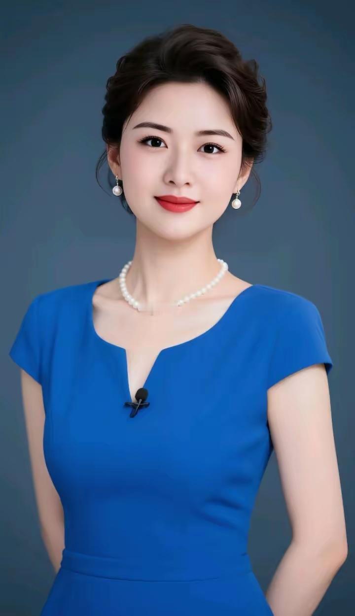 蓝裙佳人
蓝裙优雅韵悠长，
珠耀华光映素妆。
浅笑盈腮添自信，
风姿绰约气轩昂。