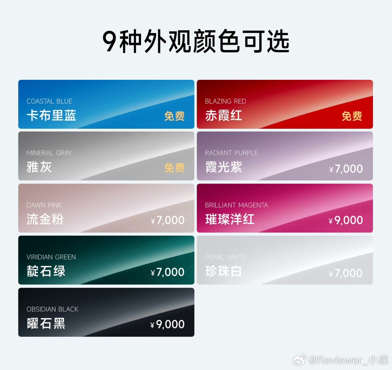 新一代SU7车漆，洋红卖得贵可以理解，毕竟独特。但黑色居然也同价，这就很好奇实际