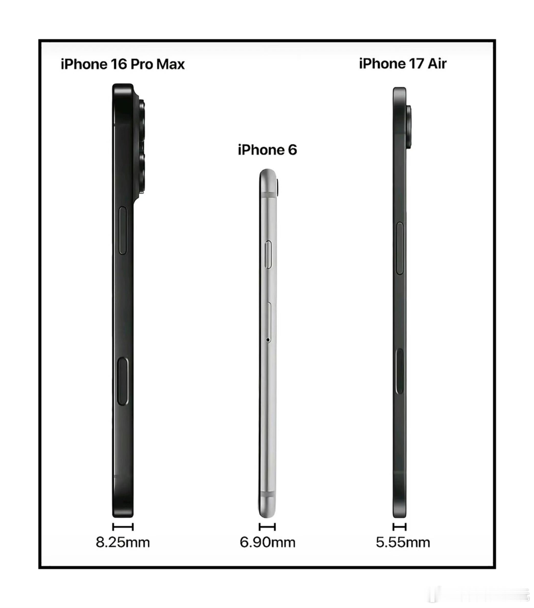 苹果最薄iPhone17Air再曝相比iPhone 16 Pro Max的8.2