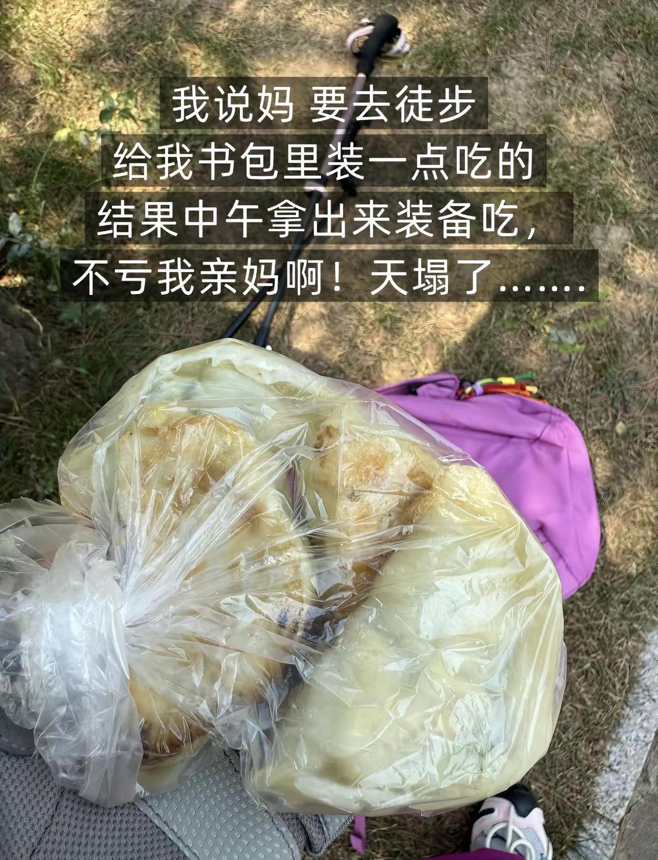 我说妈：要去徒步，书包里装一点吃的。结果中午拿出来装备吃，不亏我亲妈啊！天塌了…