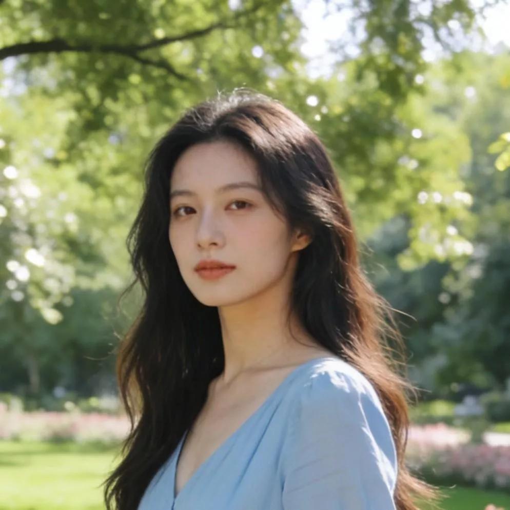 阳光洒在长发上，漫步在公园的宁静时光。公园治愈系美景 自然漫步时光 湖边散步照 