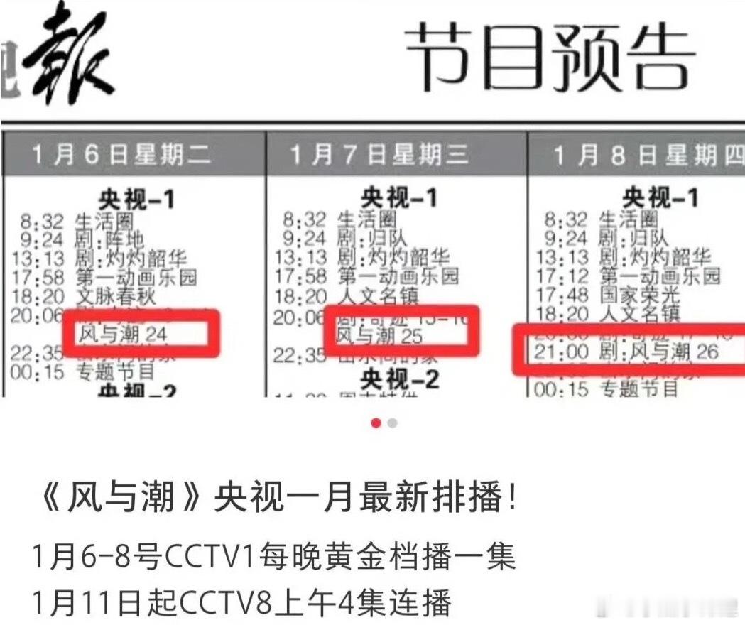 风与潮最新排播央1没播完央八也要播了真好 
