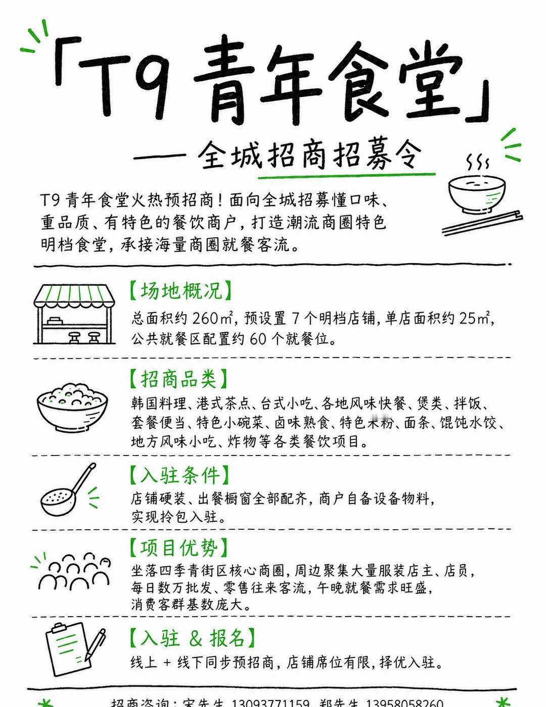 T9青年食堂｜招商招募🔥
四季青商圈全新美食档口来啦✨
面向全城招优质餐饮商户